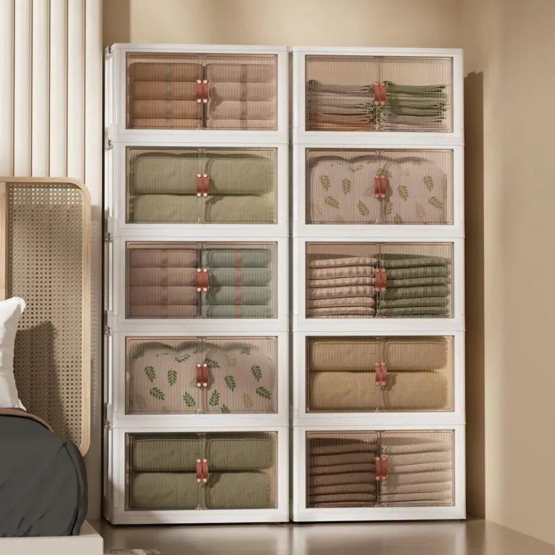 Stackable Folding Storage Boxes with Clear Doors