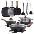 Black Speckled Nonstick Cookware Set With Glass Lids