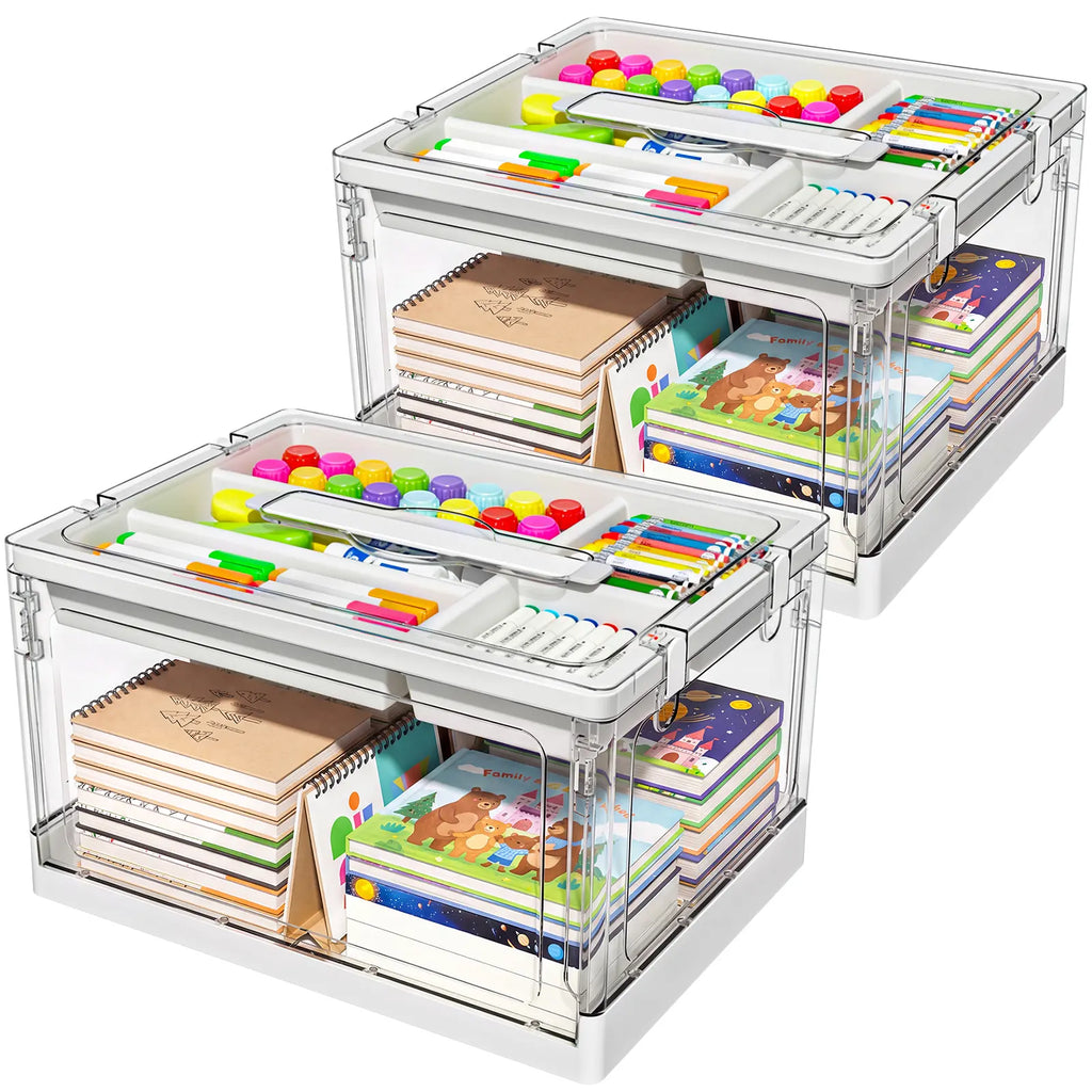 Clear Stackable Storage Bins with Lids and Trays