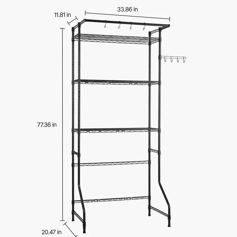 Black Metal Three-Tier Rack for Over Washer