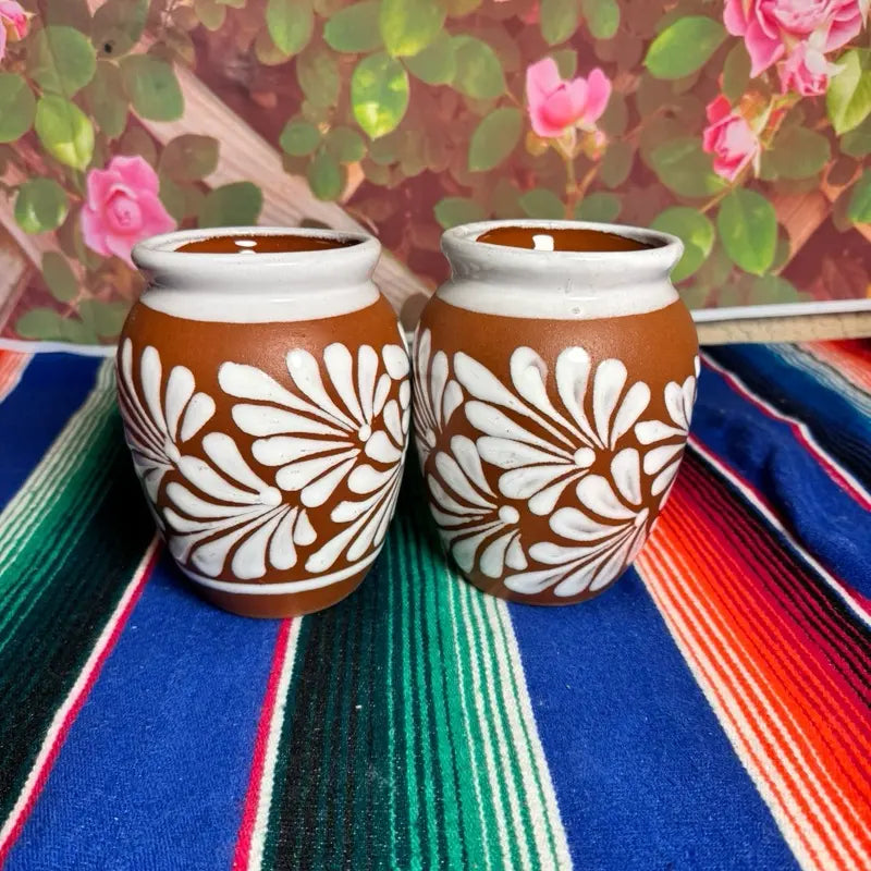 Terracotta Clay Cups with White Painted Floral Pattern