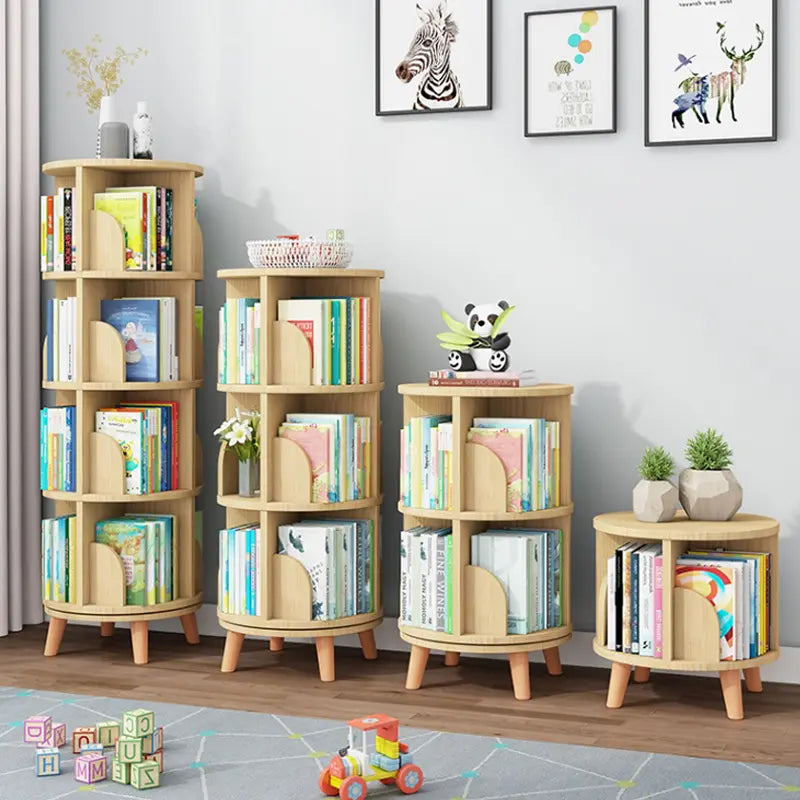 Round Rotating Wooden Bookshelf with Slim Legs
