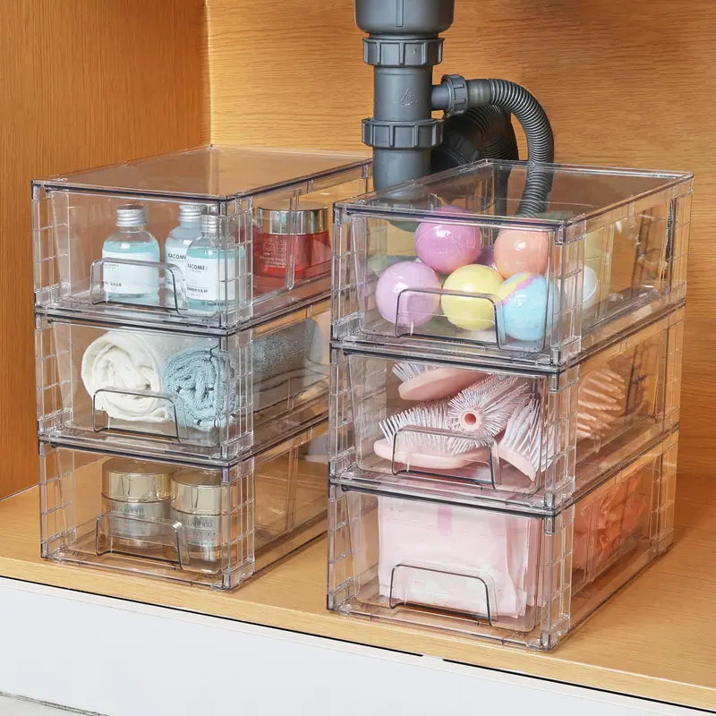 Clear Stackable Storage Bins with Front Handles