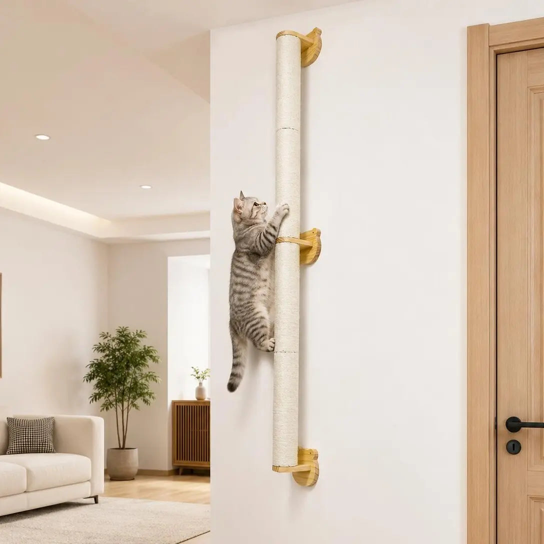 Wall Mounted Sisal Scratching Post with Wooden Brackets