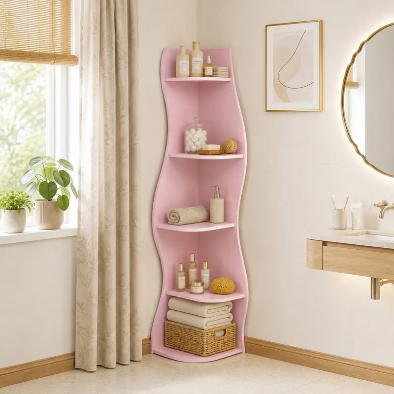 Pink Wavy Corner Shelf with Five Tiers
