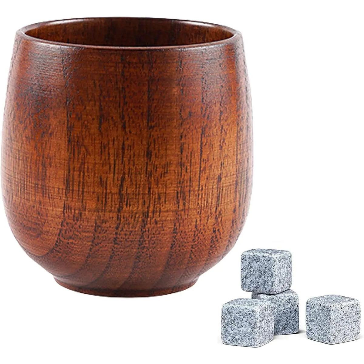 Rounded Wooden Tumbler With Four Stone Cubes