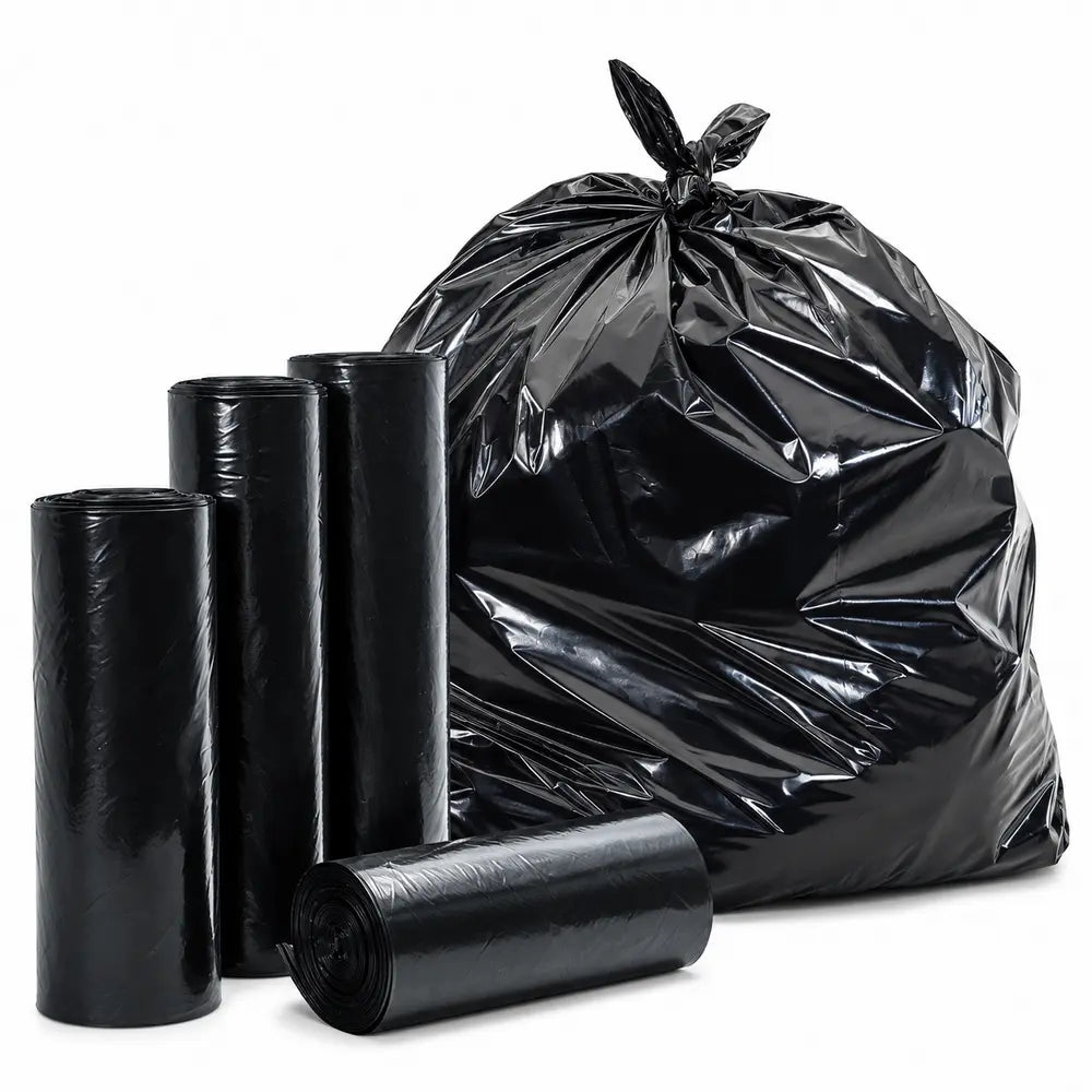 Heavy Duty Black Plastic Trash Bags on Rolls