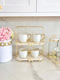 Two-Tier Gold Frame Stand with White Marble Shelves