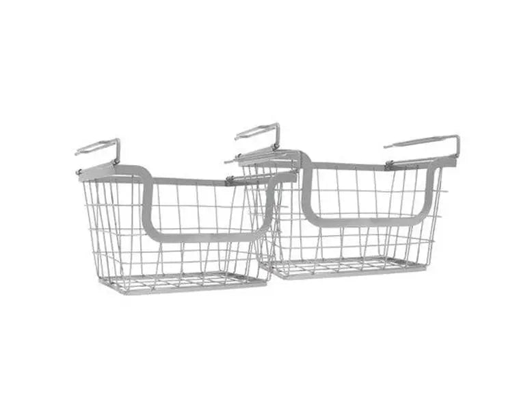 Two Silver Wire Baskets With Hanging Brackets