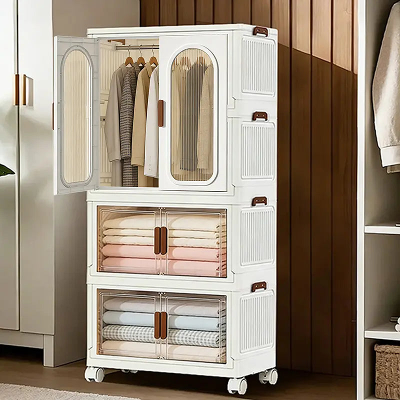 White Stackable Wardrobe with Clear Doors