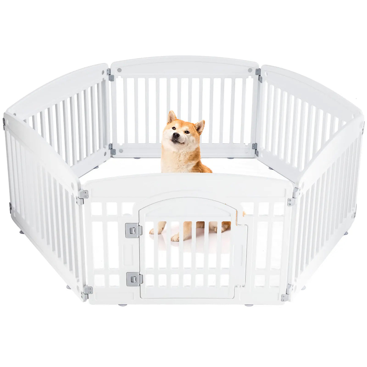 White Six-Panel Plastic Pet Playpen with Gate