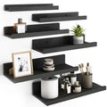 Black Wood Floating Wall Shelves, Set of Six
