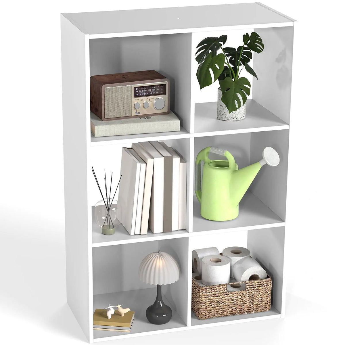 White Six-Cube Open Bookcase Shelf Unit