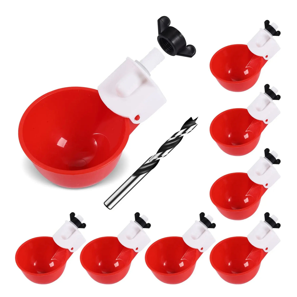 Red Plastic Poultry Water Cups with Drill Bit