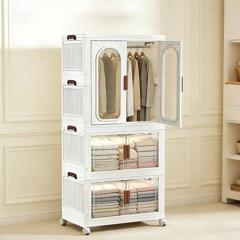White Stackable Wardrobe with Clear Doors