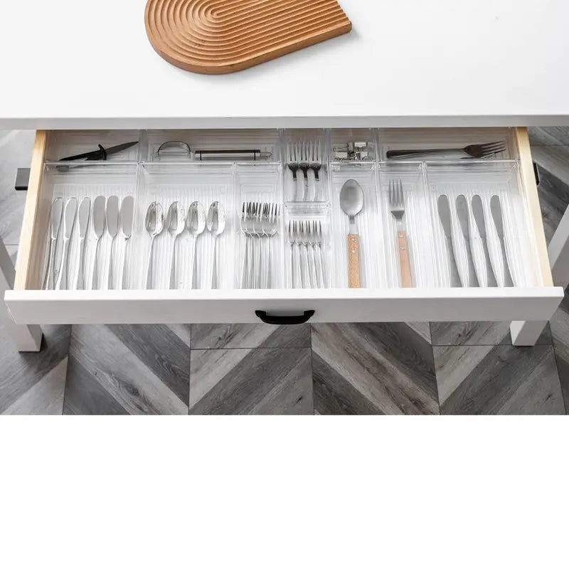 25-Piece Clear Plastic Drawer Organizer Tray Set