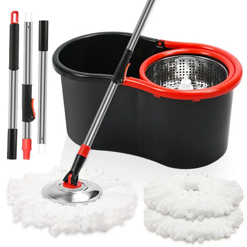 Black and Red Spin Mop Bucket Set