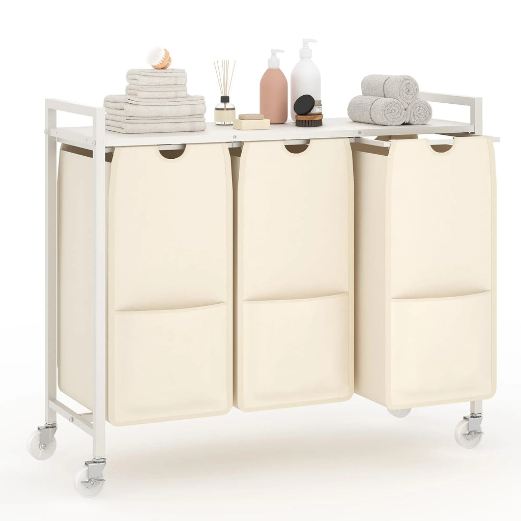 Three Bag Rolling Laundry Sorter with Shelf