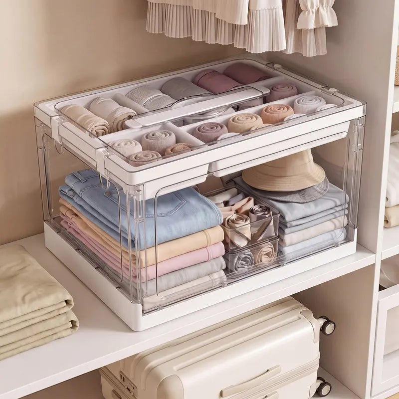 Clear Stackable Storage Bins with Lids and Trays