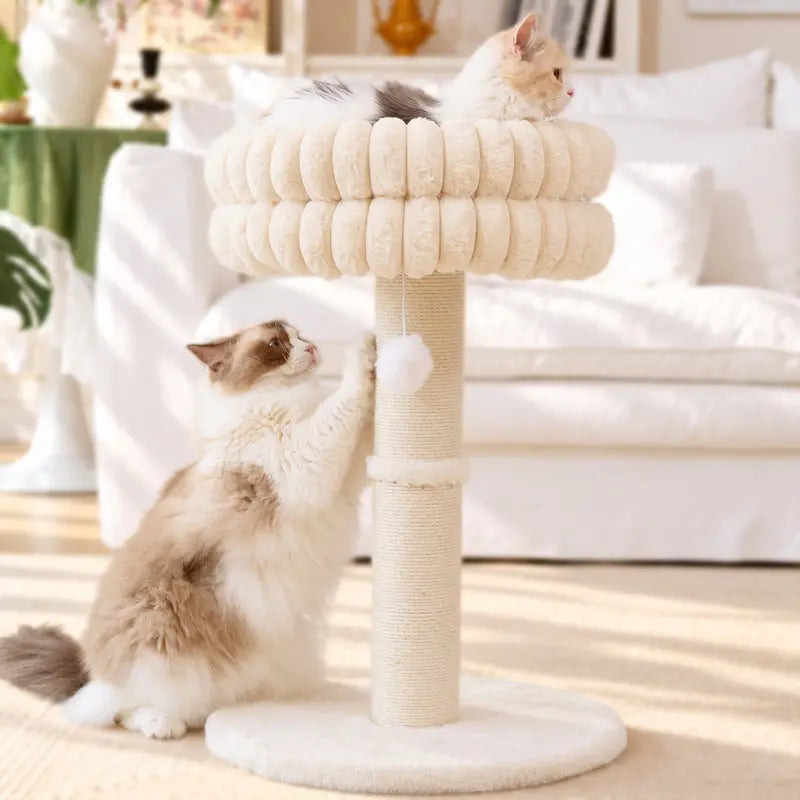 Cream Cat Tree with Sisal Post and Round Perch