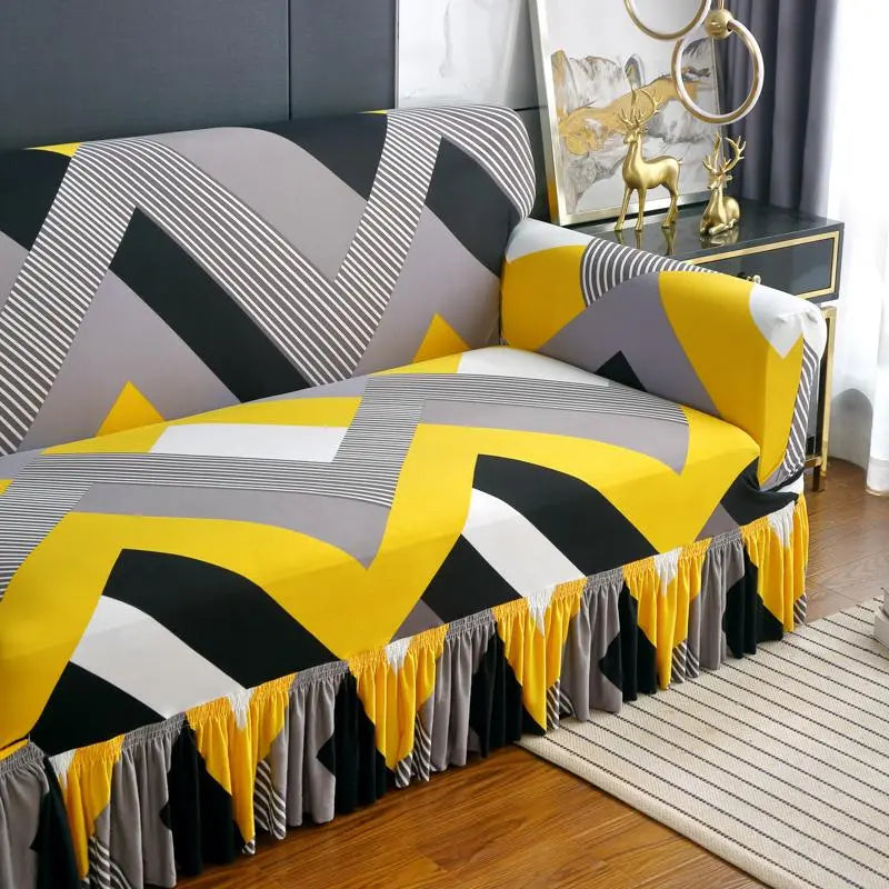 Stretch Sofa Slipcover in Yellow Geometric Print