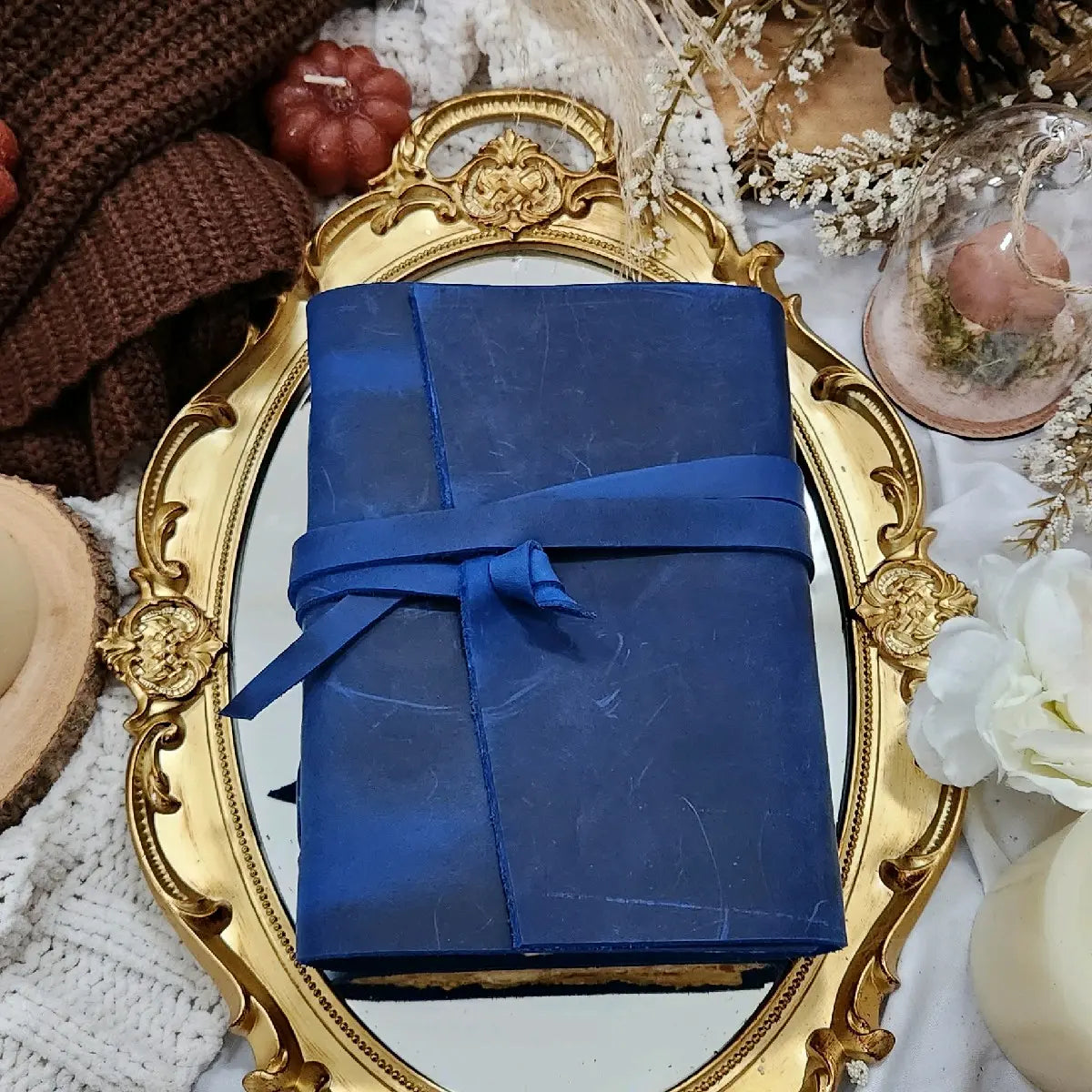 Blue Leather Wrap Journal With Tie Closure