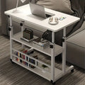 White Rolling Laptop Desk with Two Storage Shelves