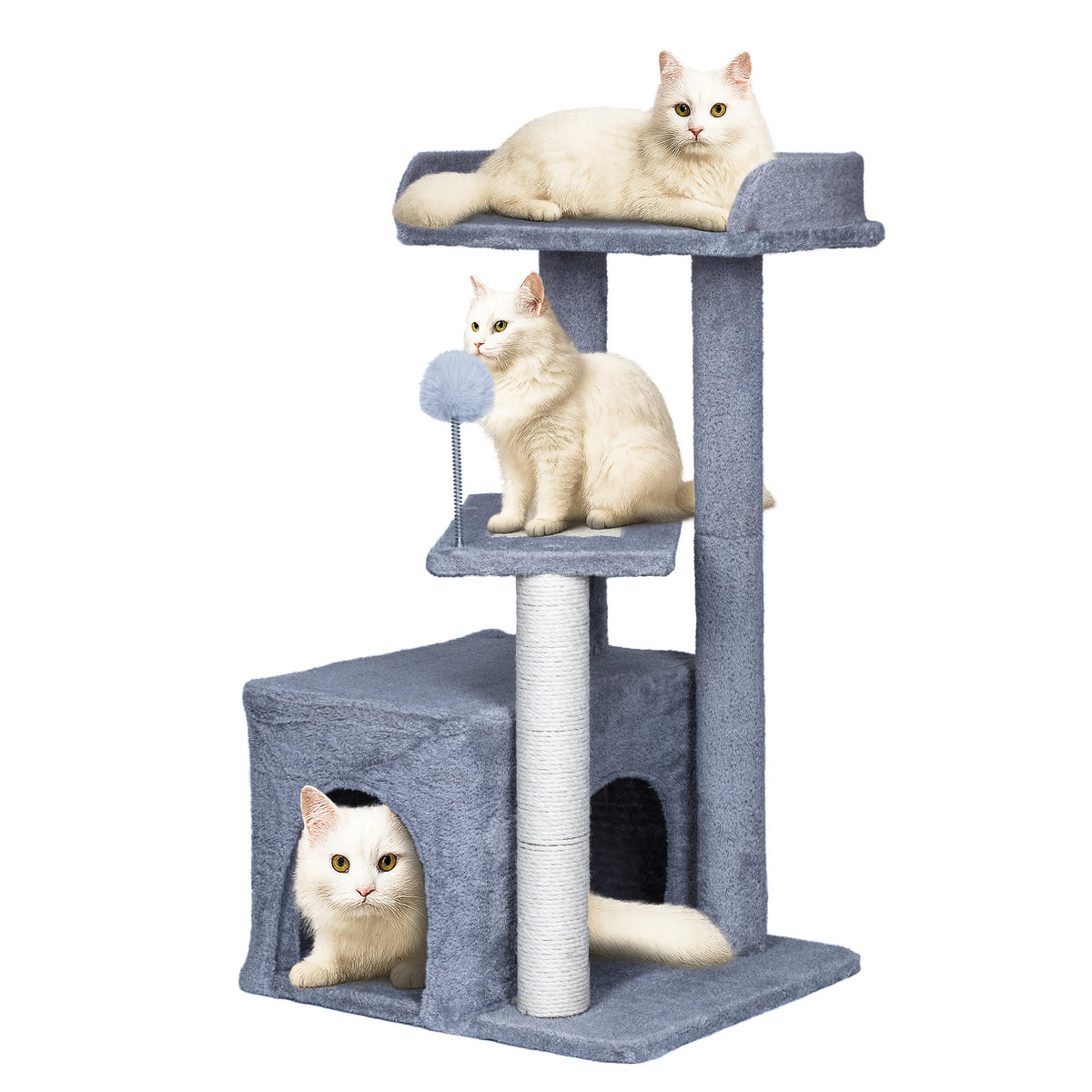 Gray Plush Multi-Level Cat Tree with Hideaway