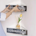 Mirrored Triangle Corner Shelves With Crystal Inlay
