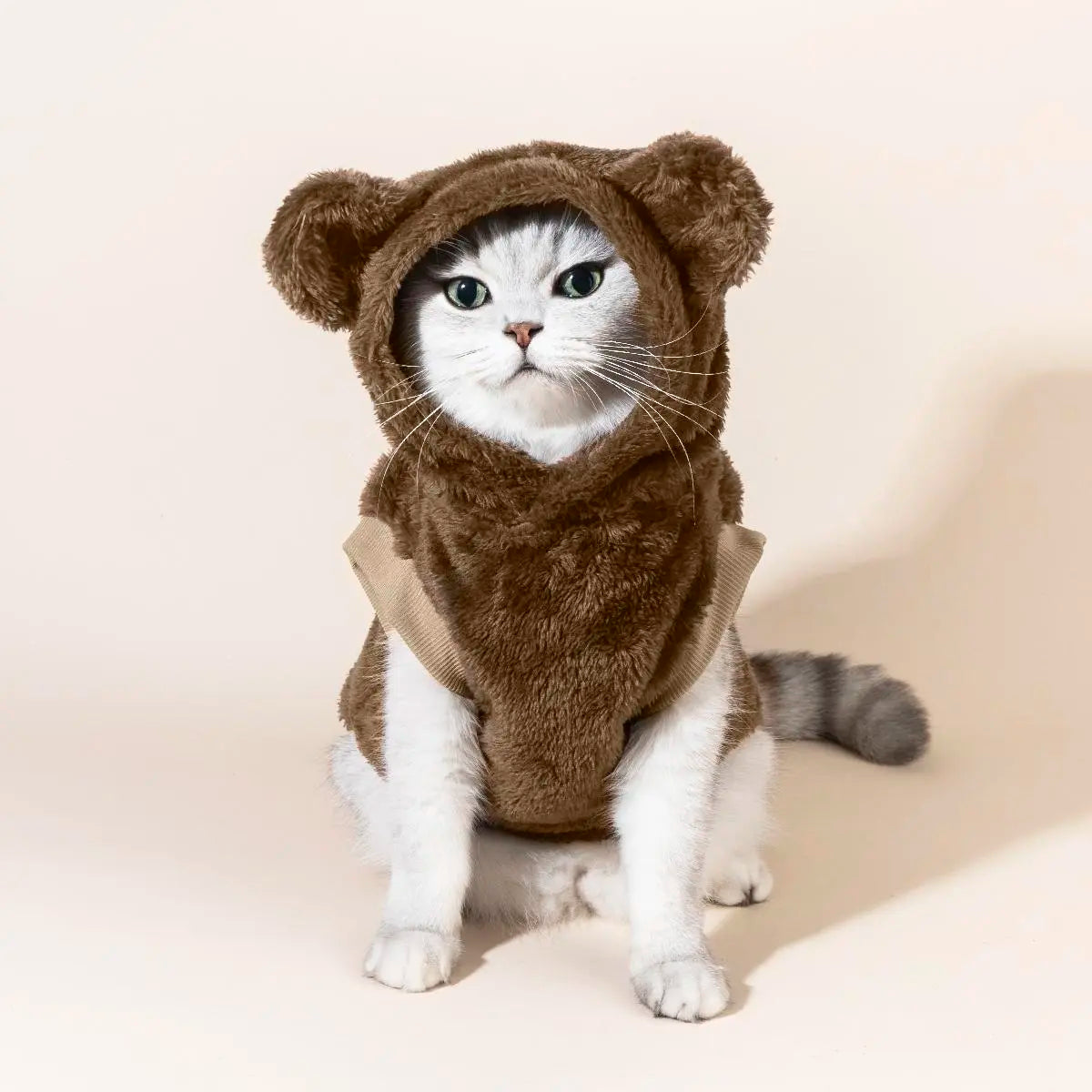 Brown Plush Bear-Ear Hooded Pet Vest