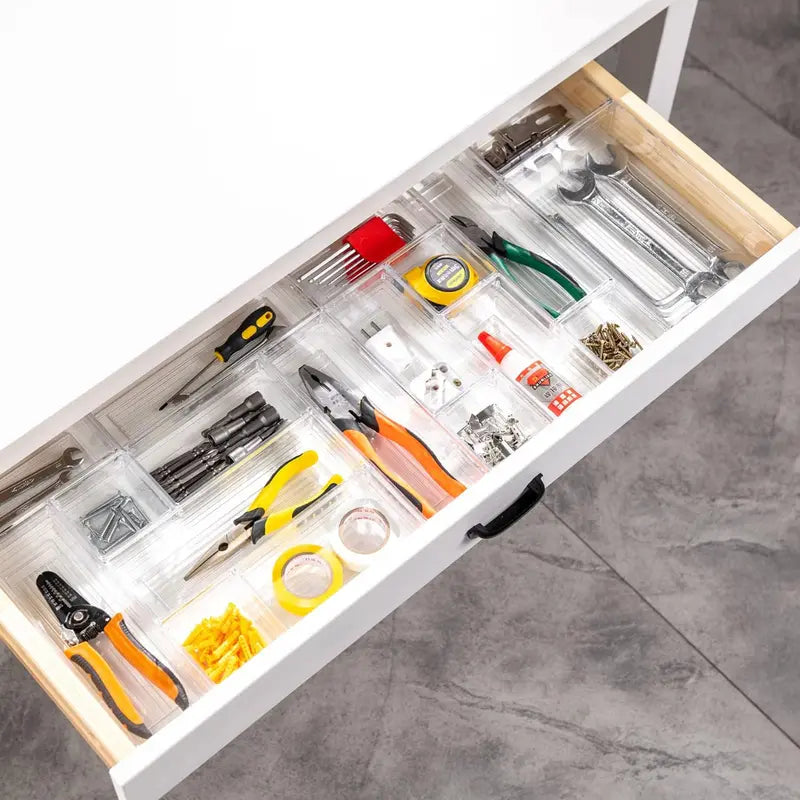 25-Piece Clear Plastic Drawer Organizer Tray Set