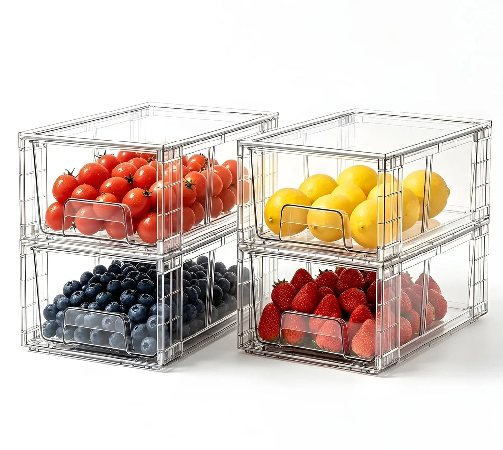 Clear Stackable Storage Bins with Front Handles