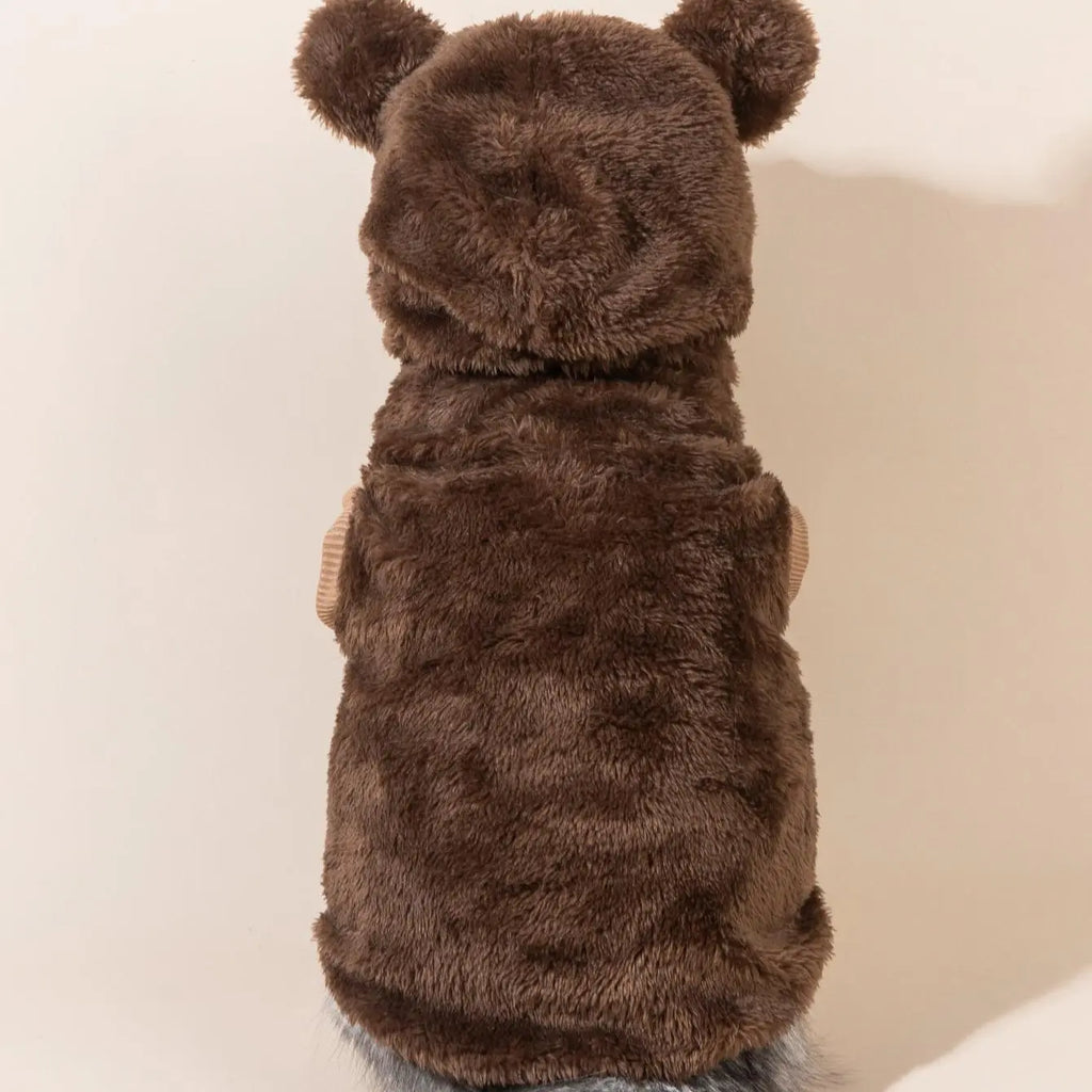 Brown Plush Bear-Ear Hooded Pet Vest