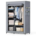 Freestanding Gray Fabric Wardrobe With Hanging Rail