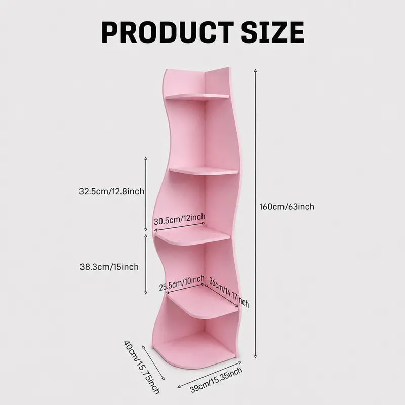 Pink Wavy Corner Shelf with Five Tiers