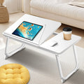 White Folding Lap Desk with Tilting Top and Cup Holder