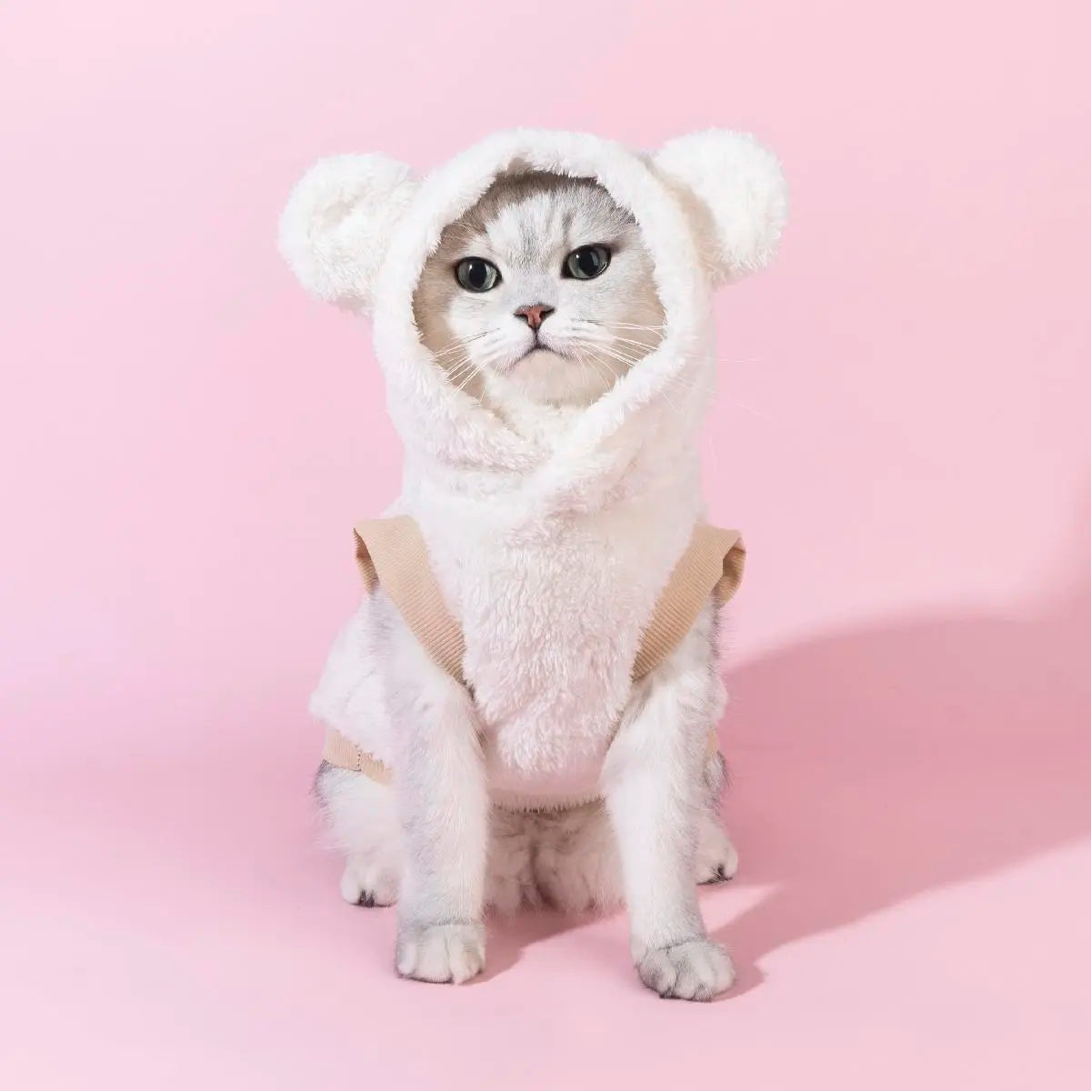 Brown Plush Bear-Ear Hooded Pet Vest