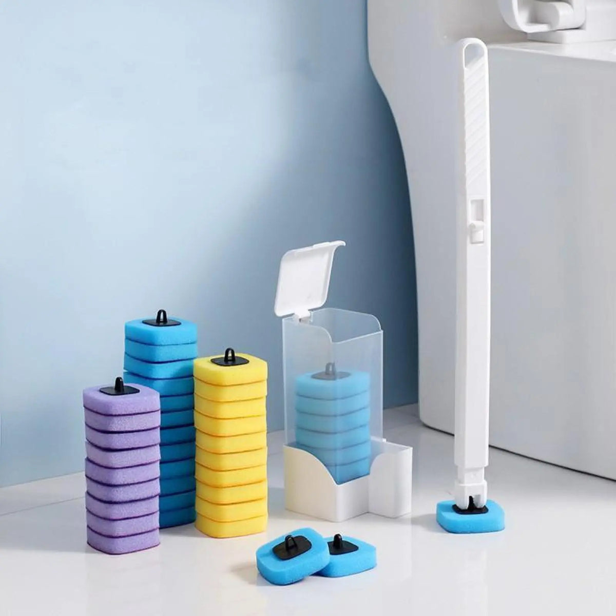 Toilet Brush Handle with Disposable Sponge Heads
