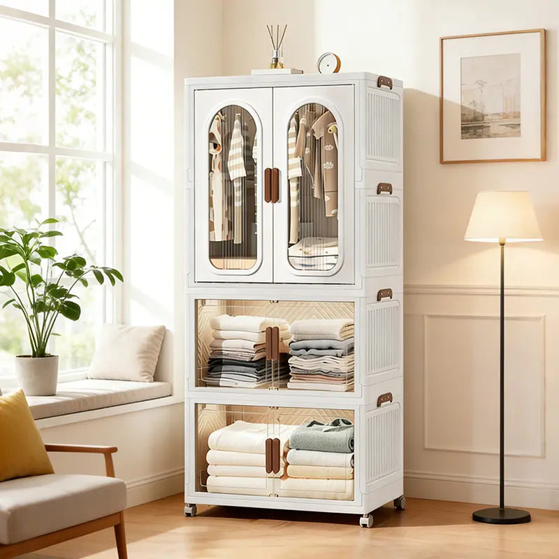 White Stackable Wardrobe with Clear Doors