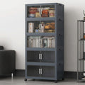 Five-Tier Grey Rolling Cabinet with Clear Doors