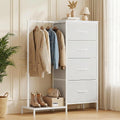 White Clothes Rack with Four Fabric Drawers