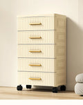 Cream Five-Drawer Rolling Cabinet with Gold-Tone Handles