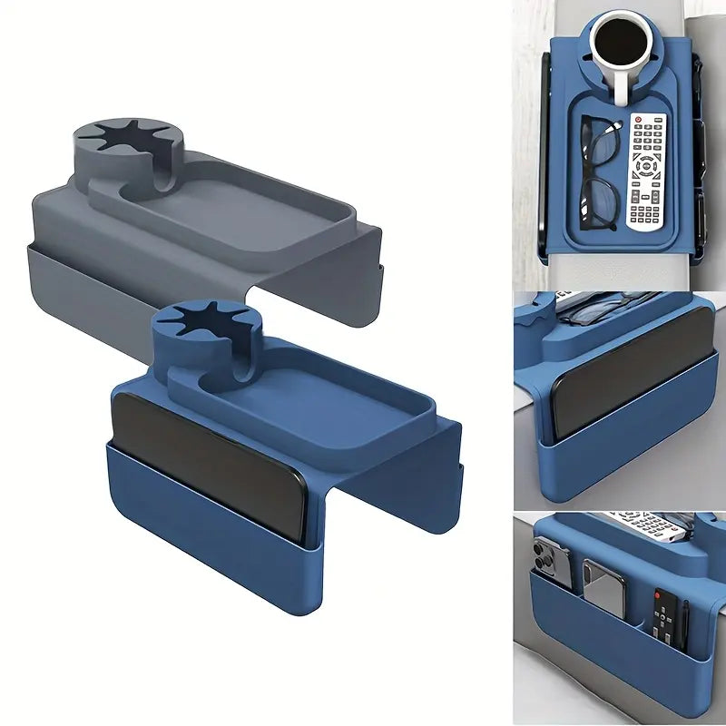 Blue Silicone Sofa Armrest Tray with Pockets