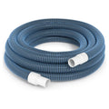 Coiled Blue Ribbed Pool Hose with White Cuffs